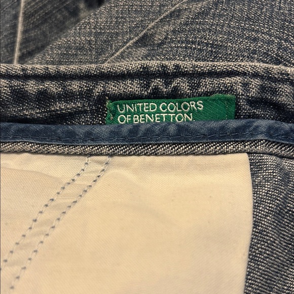 Vintage United Colors Of Benetton Jean Denim Long Skirt Blue Raw Hemline Preppy - Picture 2 of 15